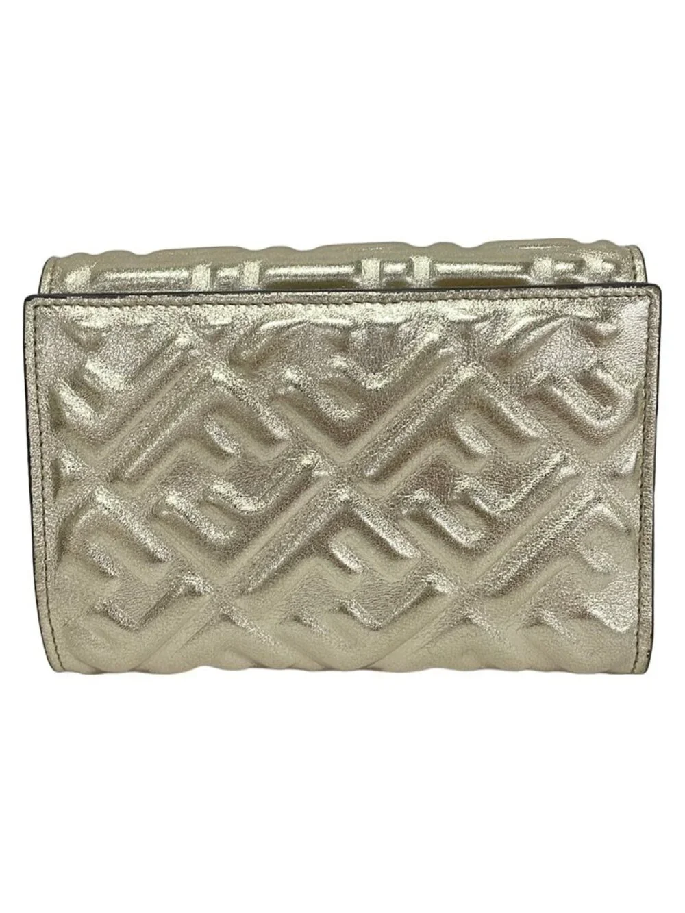 Fendi Bifold Wallet Baguette Gold Embossed Leather